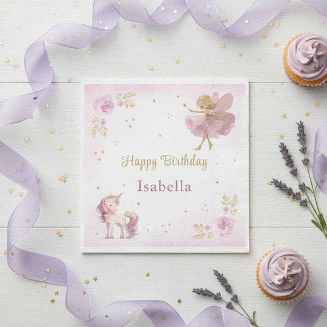 Magical Fairy And Unicorn Girls Birthday Party Napkin (Creator Uploaded)