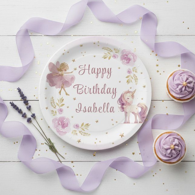 Magical Fairy and Unicorn Girls Birthday Party Paper Plate (Creator Uploaded)