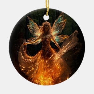 Magical Fairy Angel with Wings in Forest Pixie Ceramic Tree Decoration