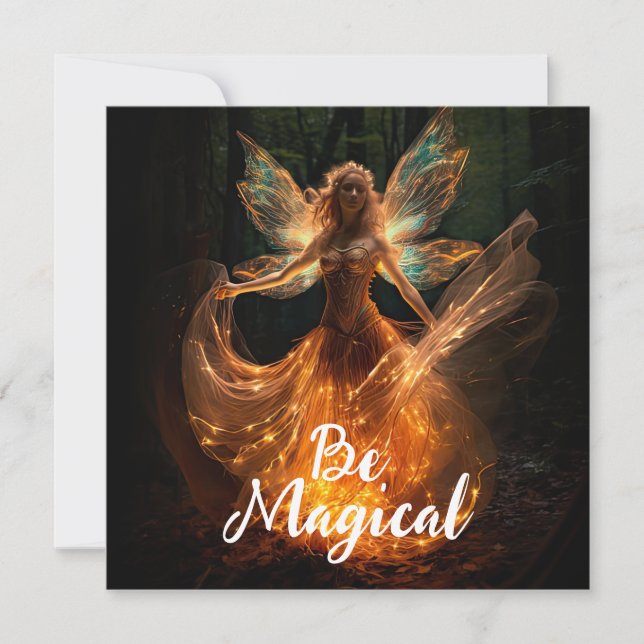 Magical Fairy Angel with Wings in Forest Pixie Invitation (Front)