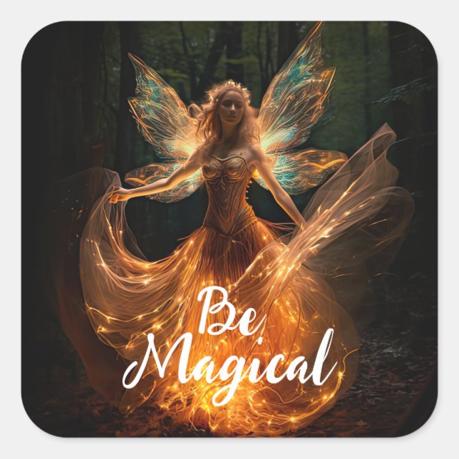 Magical Fairy Angel with Wings in Forest Pixie Square Sticker (Front)
