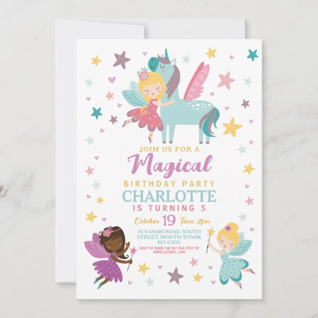 Magical Fairy Birthday Party Wands Pegasus Invitation (Front)
