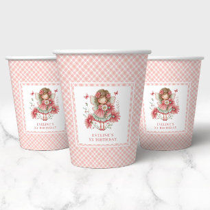 Magical Fairy Blush Pink Floral 3rd Birthday Paper Cups
