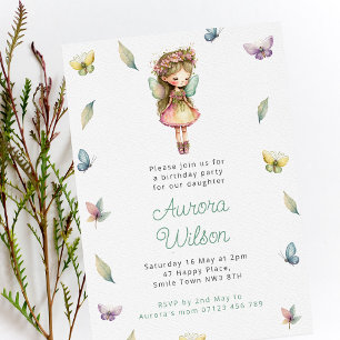 Magical Fairy & Butterflies Girls Birthday Party Invitation