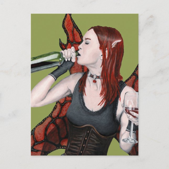 Magical Fairy Drinking Wine Fantasy Art Postcard (Front)