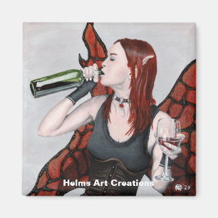 Magical Fairy Drinking Wine Fantasy Button Magnet