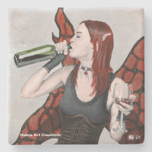 Magical Fairy Drinking Wine Fantasy Stone Coaster