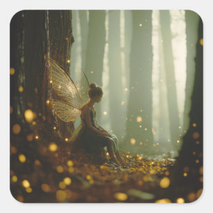 Magical Fairy Enchanted Forest Fall Autumn Pixie Square Sticker