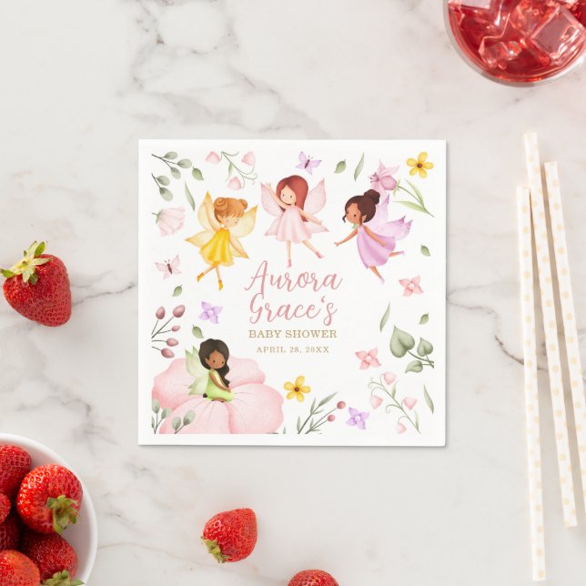 Magical Fairy Enchanted Garden Pink Baby Shower Napkin (Insitu)