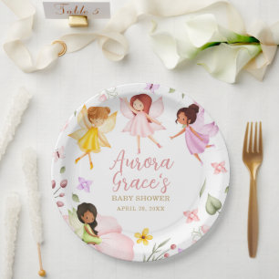 Magical Fairy Enchanted Garden Pink Baby Shower Paper Plate