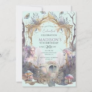 Magical Fairy Fairytale 5th Birthday Blue Party Invitation