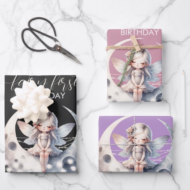 Magical Fairy First Girl Happy Birthday  Wrapping Paper Sheet (Front)