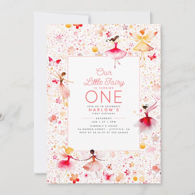 Magical Fairy Floral Garden Pink Girl's Birthday Invitation (Front)