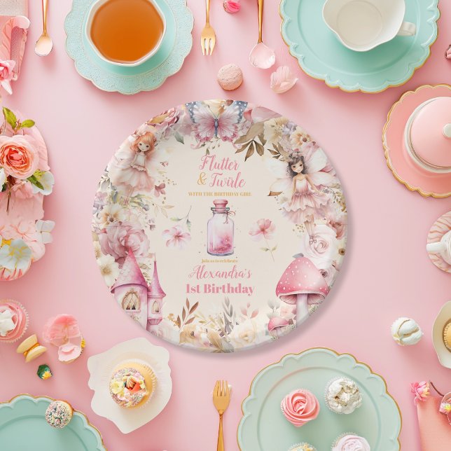 Magical Fairy Floral Garden Pixie 1st Birthday Paper Plate (Creator Uploaded)