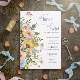 Magical Fairy Floral Garden Pixie Girls Birthday Invitation