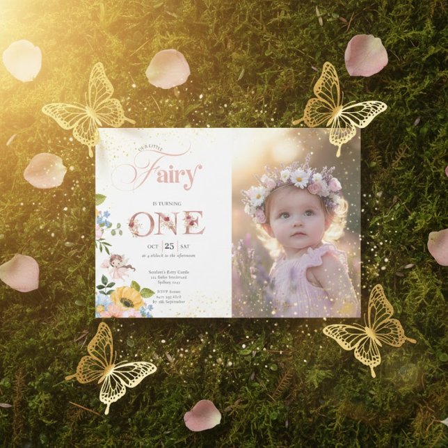 Magical Fairy Floral Garden Pixie Girls photo Invitation (Creator Uploaded)