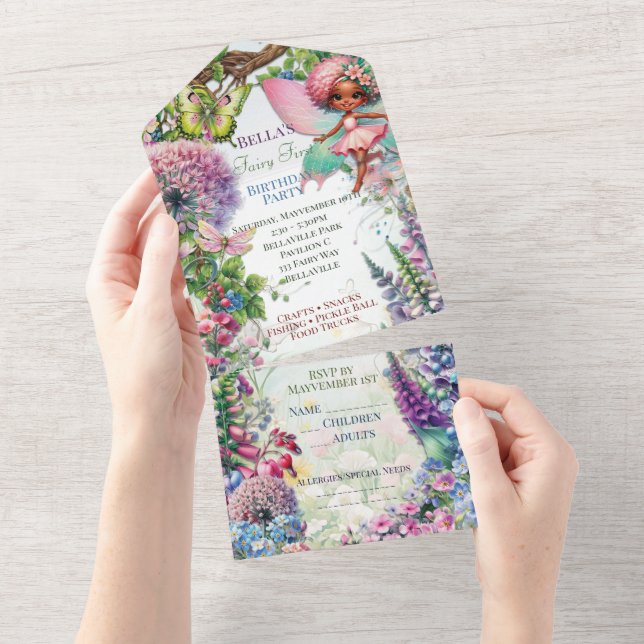 Magical Fairy Forest First Birthday Party All In One Invitation (Tearaway)