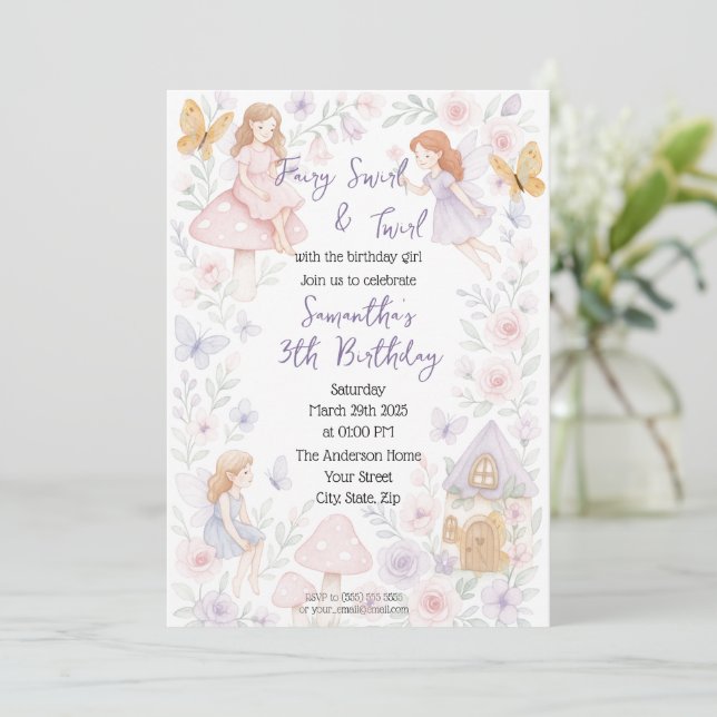 Magical Fairy Garden Birthday Invitation (Standing Front)