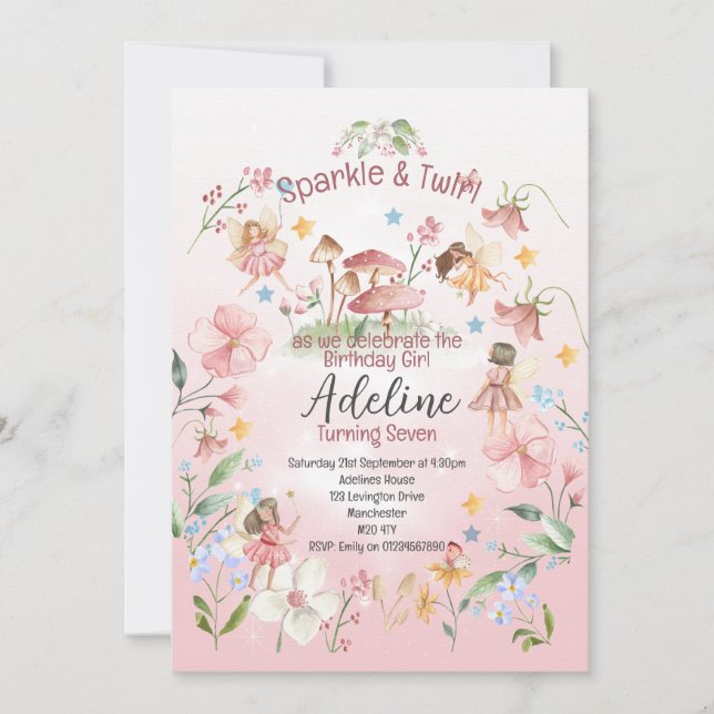 Magical Fairy Garden Birthday Invitations  (Front)