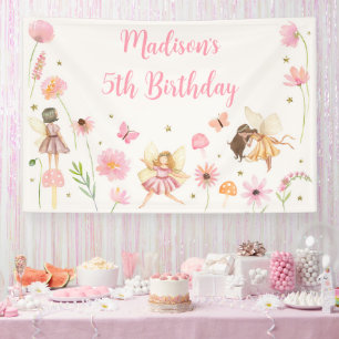 Magical Fairy Garden Floral Birthday Banner