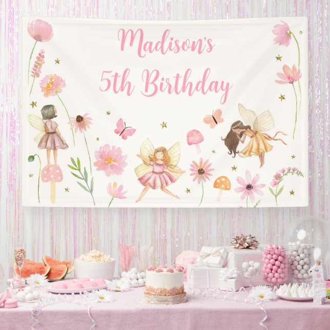 Magical Fairy Garden Floral Birthday Banner (Party)