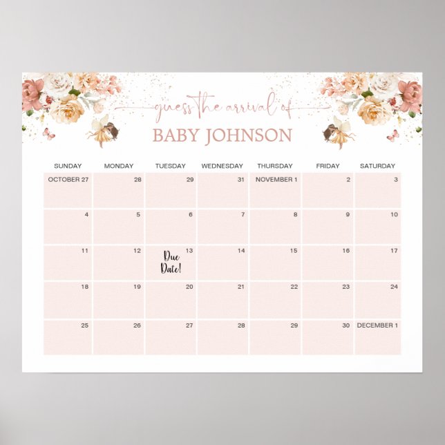 Magical Fairy Garden Guess The Due Date Calendar Poster (Front)