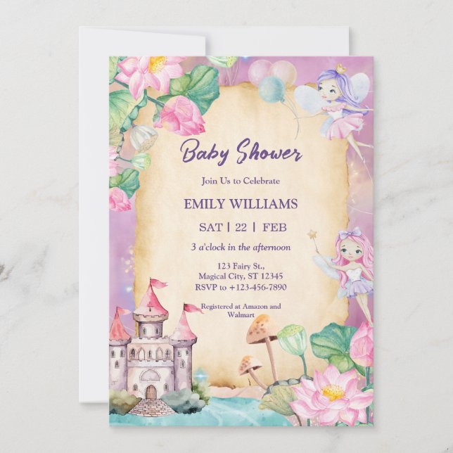 Magical Fairy Garden Princess Castle Baby Shower Invitation (Front)