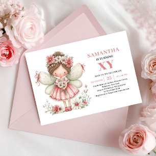 Magical Fairy Girl 3rd Birthday Blush Floral  Invitation