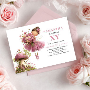 Magical Fairy Girl 3rd Birthday Dusty Pink invite