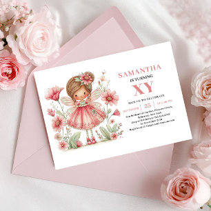 Magical Fairy Girl 3rd Birthday Pink Floral Invite
