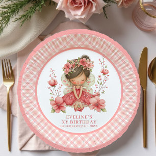 Magical Fairy Girl 3rd Birthday Pink Floral paper  Plate