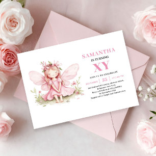 Magical Fairy Girl 7th Birthday Pink Floral invite