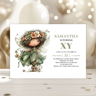 Magical Fairy Girl Birthday Dusty Green Invitation