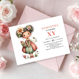 Magical Fairy Girl Birthday Floral Blush Pink Invitation