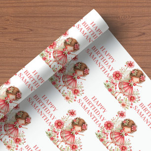 Magical Fairy Girl Blush Floral Birthday Wrapping  Paper