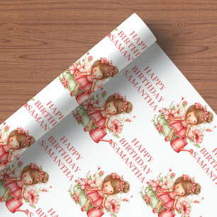 Magical Fairy Girl Blush Floral Birthday Wrapping  Paper