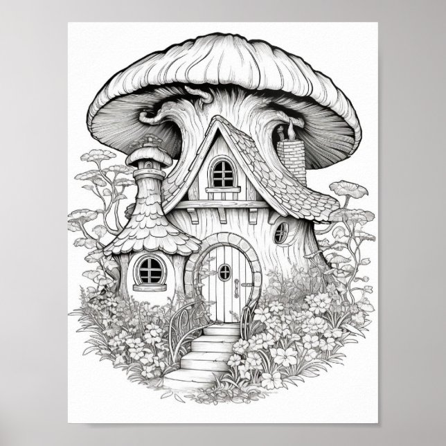 Magical Fairy Houses Adult Colouring Poster (Front)