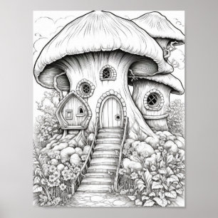 Magical Fairy Houses Adult Colouring Poster