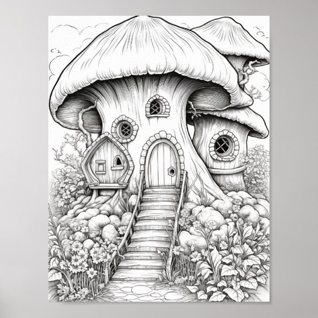 Magical Fairy Houses Adult Colouring Poster (Front)
