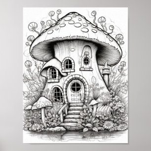 Magical Fairy Houses Adult Colouring Poster