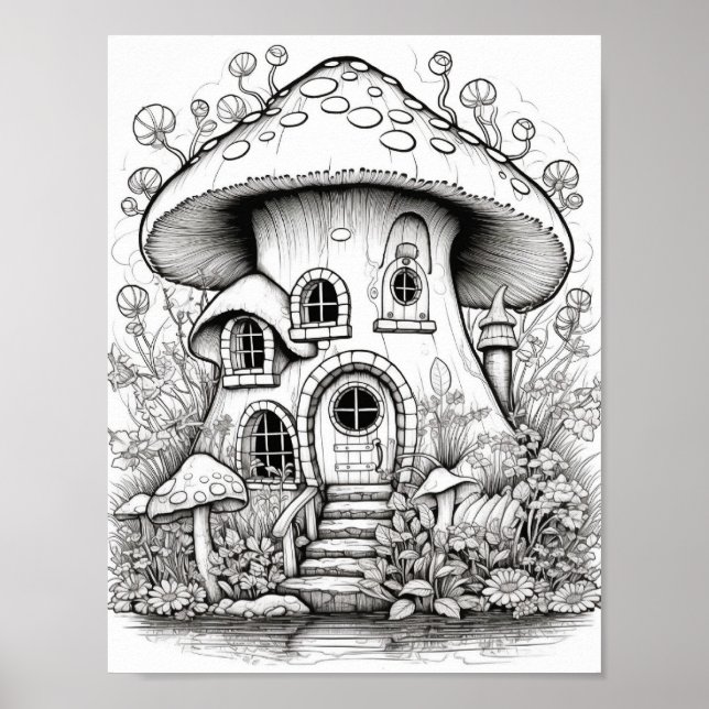 Magical Fairy Houses Adult Colouring Poster (Front)