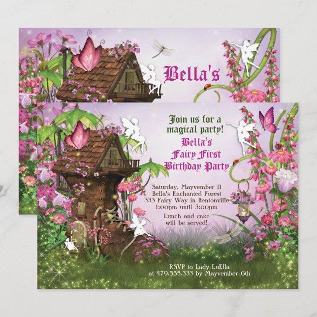 Magical Fairy Land Birthday Party Invitation (Front/Back)
