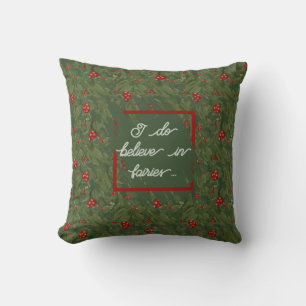 Magical Fairy Leaves & Red Toadstools Watercolour Cushion
