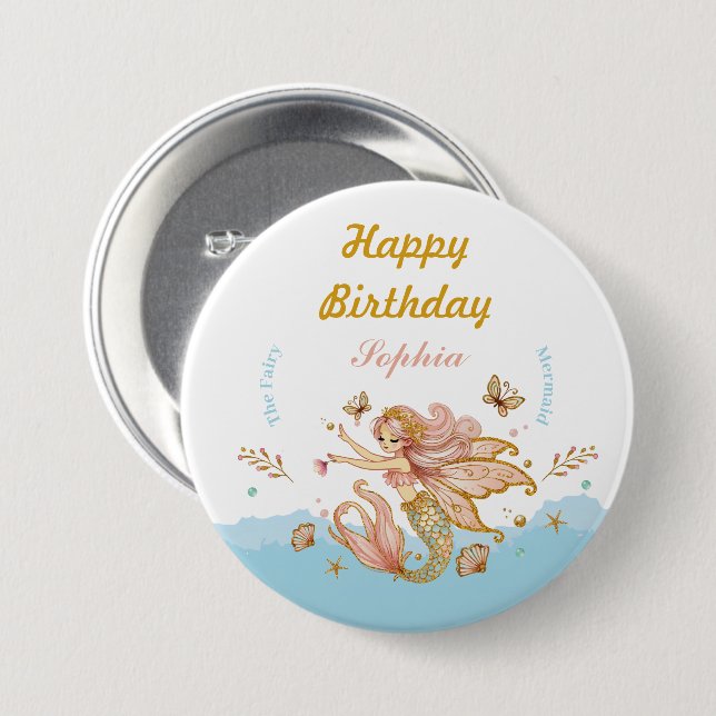 Magical Fairy Mermaid Girl's Birthday Party 7.5 Cm Round Badge (Front & Back)