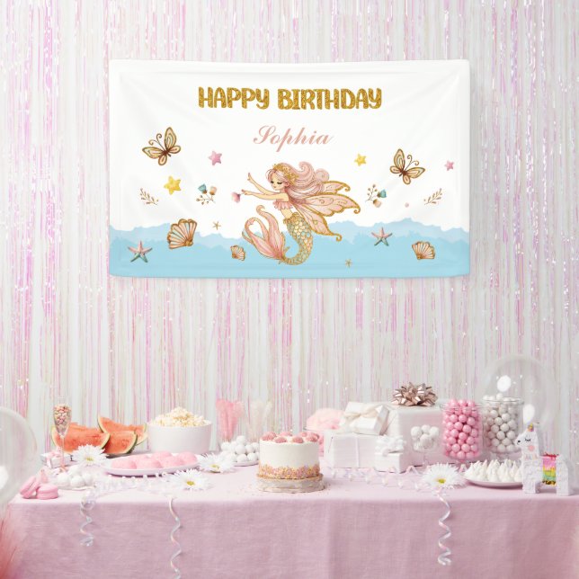 Magical Fairy Mermaid Girl's Birthday Party Banner (Party)