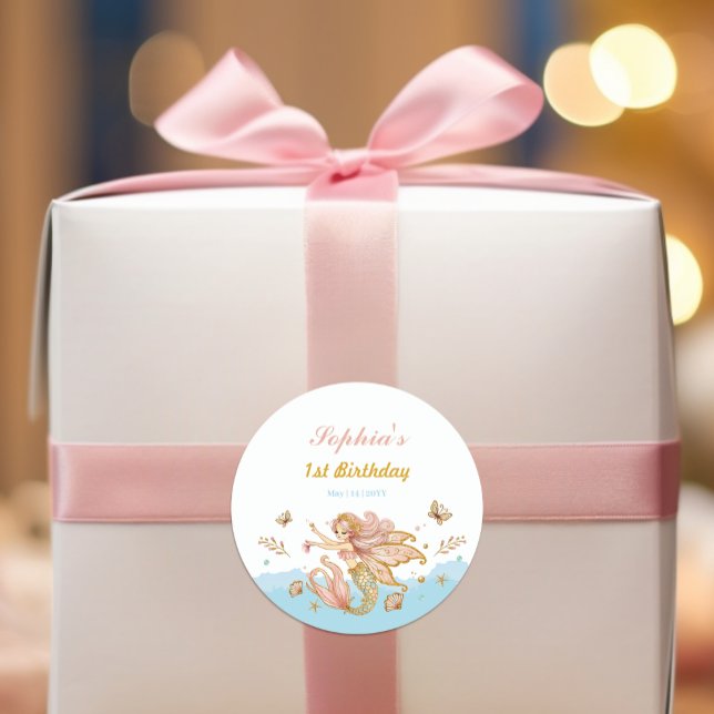 Magical Fairy Mermaid Girl's Birthday Party Classic Round Sticker (Creator Uploaded)