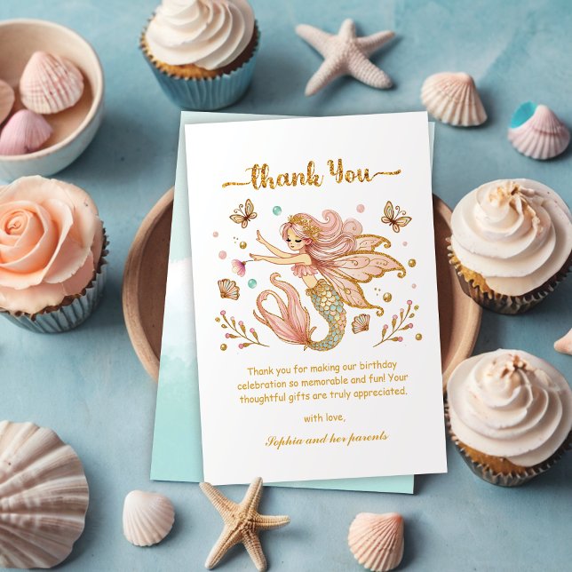 Magical Fairy Mermaid Girl's Birthday Party Thank You Card (Creator Uploaded)