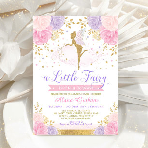 Magical Fairy Pink Blush Purple Floral Baby Shower Invitation