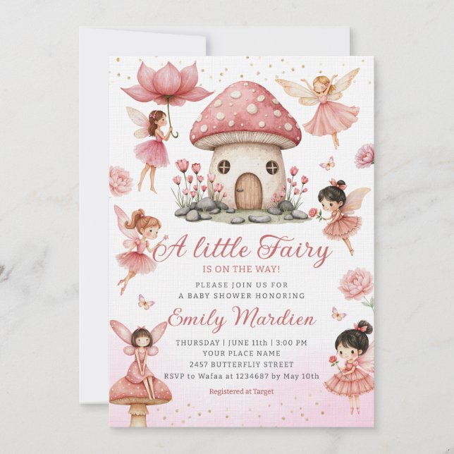 Magical Fairy Pink cute Floral Garden Baby Shower Invitation (Front)