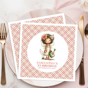Magical Fairy Pink Floral 3rd Birthday Party Napkin